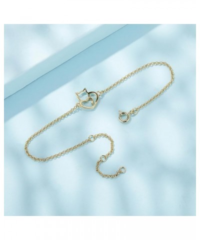 925 Sterling Silver Chain Bracelet with Cat Love Heart Charm Adjustable Plated Gold Bracelets with Chain Length 6.5in-7.9in, ...