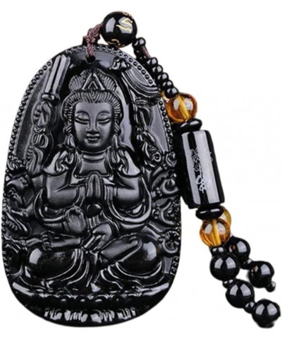 Buddha Necklace Black Obsidian Necklace for Women Good Luck Buddha Pendant Long Beaded Chain Imitate Jade Buddhism Jewelry 01...