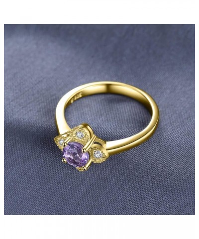 Flower Love Heart Round Cut Genuine Amethyst Ring for Women, Cute 14K White Yellow Rose Gold Plated 925 Sterling Silver Promi...