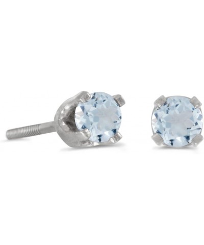 14k Petite White Gold Round Aquamarine Screw-back Stud Earrings $30.87 Earrings