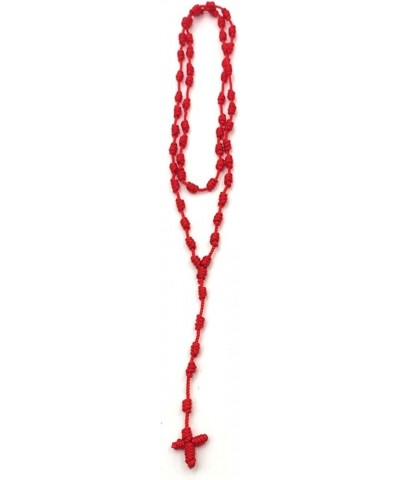 Lightweight Catholic Knotted Rosary Cross Long String Necklace for Women Durable Braided Long Knotted Cord Rope Strand Twine ...