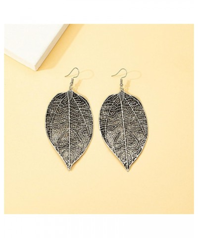 Filigree Leaf Long Pendant Earrings for Women Teen Girls Gold Silver Plated Vintage Simple Black Hollow Out Tiered Tree Leave...