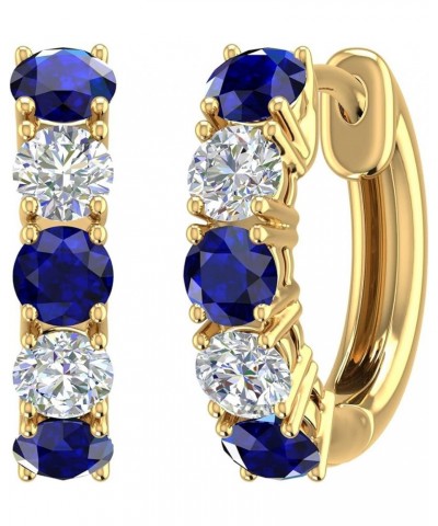 1.18 Carat Blue Sapphire & White Diamond Hoop Earrings in 14K Gold (SI1-SI2 Clarity) Yellow Gold $242.00 Earrings