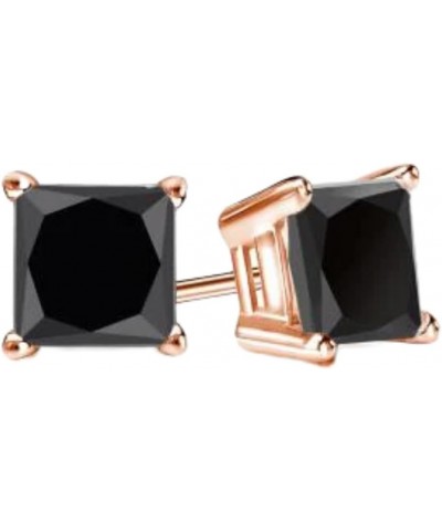 14k Rose Gold Plated Created Black Diamond Princess Cut Stud Earrings 6mm $30.72 Earrings