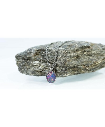 Australian Opal Jewelry - Dainty Australian Triplets Opal Necklace Pendant in Sterling Silver White Gold Plated Women's Jewel...