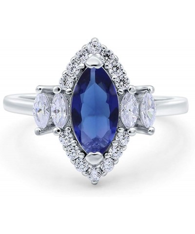 Marquise Cut Halo Vintage Art Deco Wedding Engagement Bridal Ring Simulated Cubic Zirconia 925 Sterling Silver Simulated Blue...