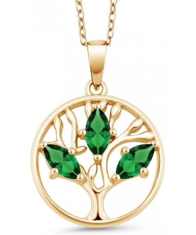 18K Yellow Gold Plated Silver Green Simulated Emerald Tree of Life Pendant Necklace For Women (0.60 Cttw, With 18 Inch Chain)...