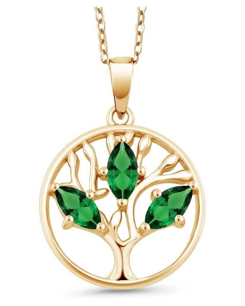 18K Yellow Gold Plated Silver Green Simulated Emerald Tree of Life Pendant Necklace For Women (0.60 Cttw, With 18 Inch Chain)...