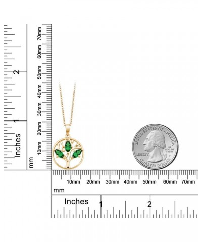 18K Yellow Gold Plated Silver Green Simulated Emerald Tree of Life Pendant Necklace For Women (0.60 Cttw, With 18 Inch Chain)...