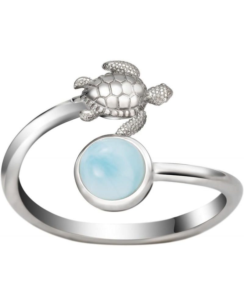 925 Sterling Silver Hawaiian Turtle and Full Moon, Adjustable Easy Resize Wrap Around Bypass Ring Eternity Band, Blue White O...