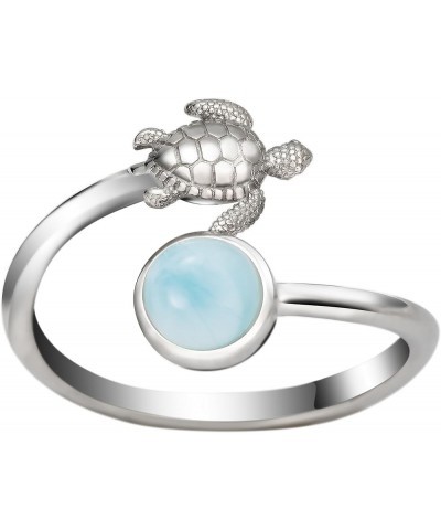 925 Sterling Silver Hawaiian Turtle and Full Moon, Adjustable Easy Resize Wrap Around Bypass Ring Eternity Band, Blue White O...