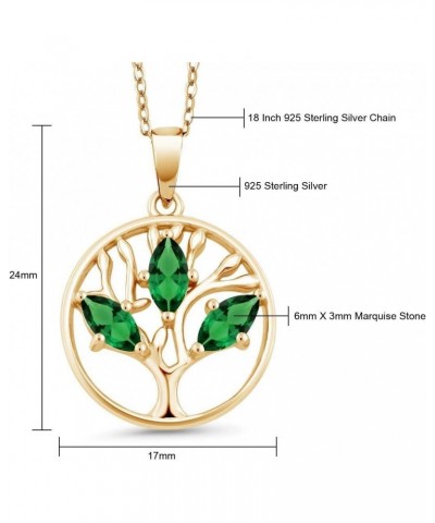 18K Yellow Gold Plated Silver Green Simulated Emerald Tree of Life Pendant Necklace For Women (0.60 Cttw, With 18 Inch Chain)...