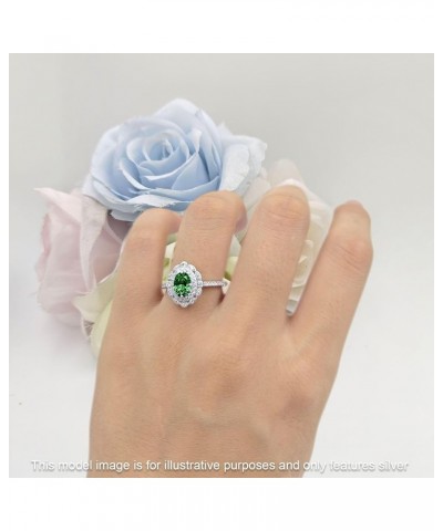 Floral Art Deco Oval Shape Vintage Style Halo Wedding Engagement Ring Cubic Zirconia 925 Sterling Silver Simulated Green Emer...